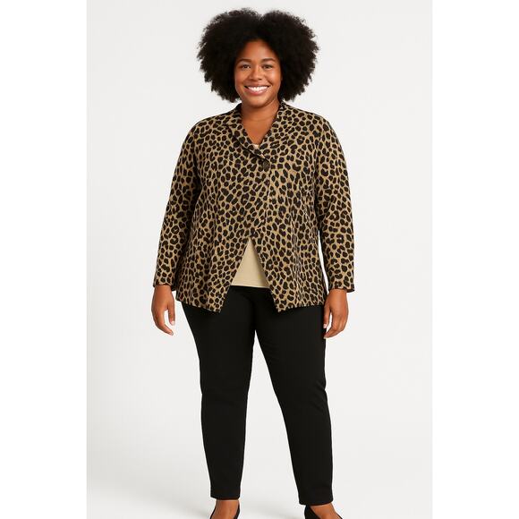 Bobeau 3X Leopard Animal Print Knit Jacket One Button Stretch Blazer - Picture 1 of 7